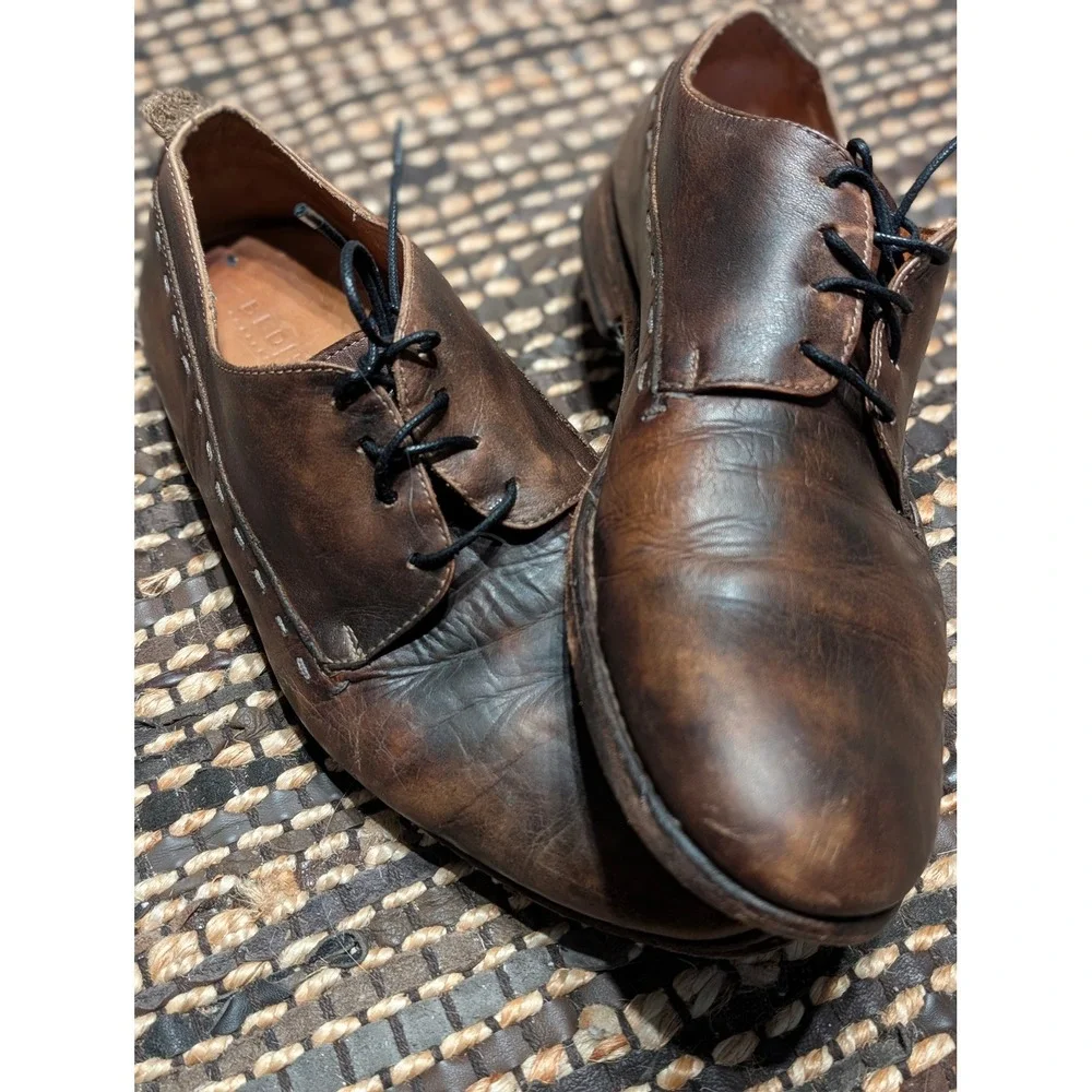 Bed Stu Mens Brown Leather Lace Up Oxford Derby Shoes Whipstitch Detail Size 10